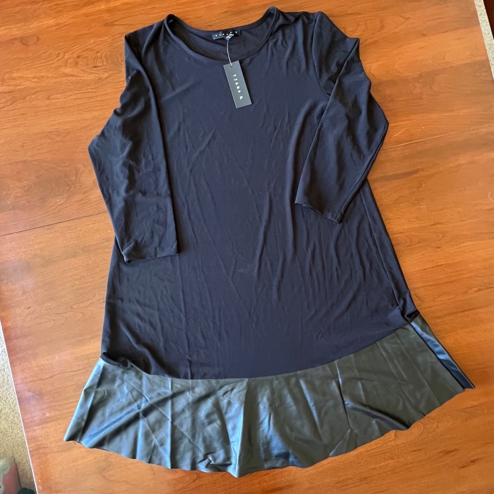Black Vegan Leather Trim Dress